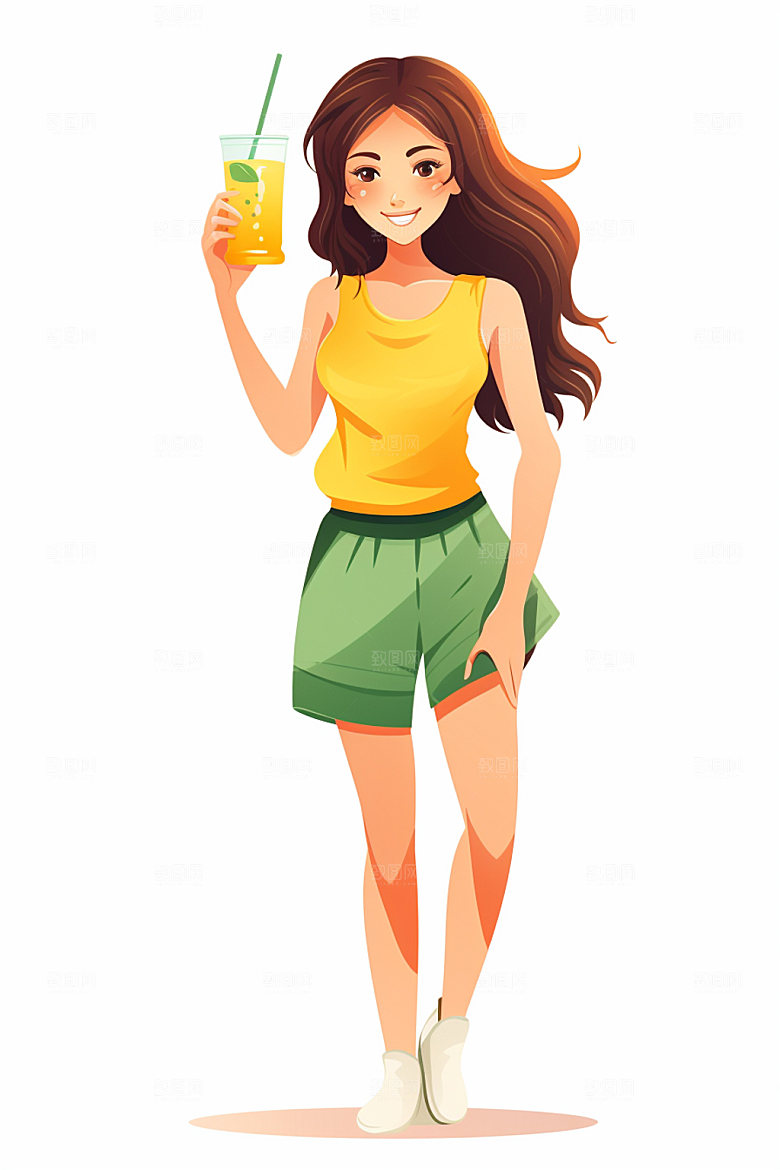 扁平风手绘女生人物插画矢量素材