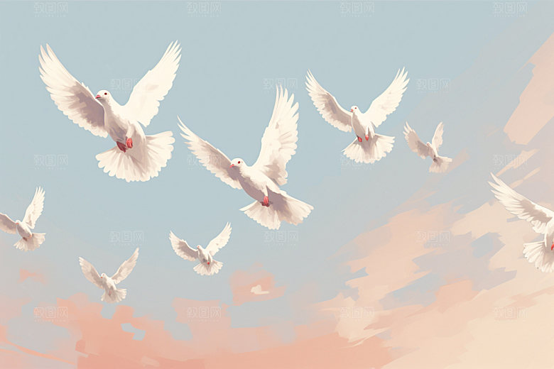 和平鸽信鸽手绘插画