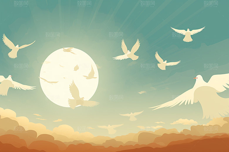 和平鸽白鸽手绘插画