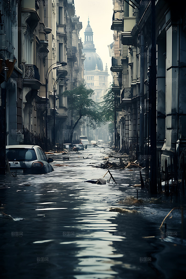洪涝灾害暴雨淹水摄影图