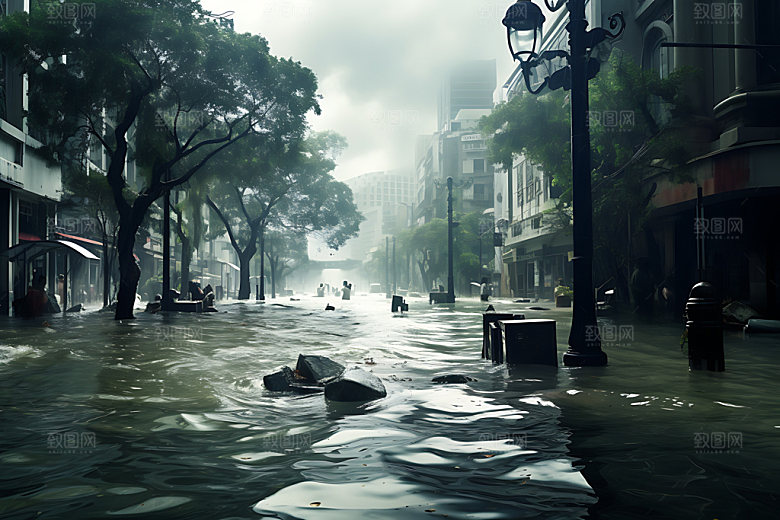 洪涝灾害淹水暴雨摄影图