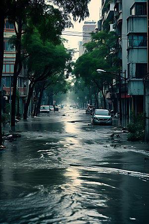 洪涝灾害暴雨淹水摄影图