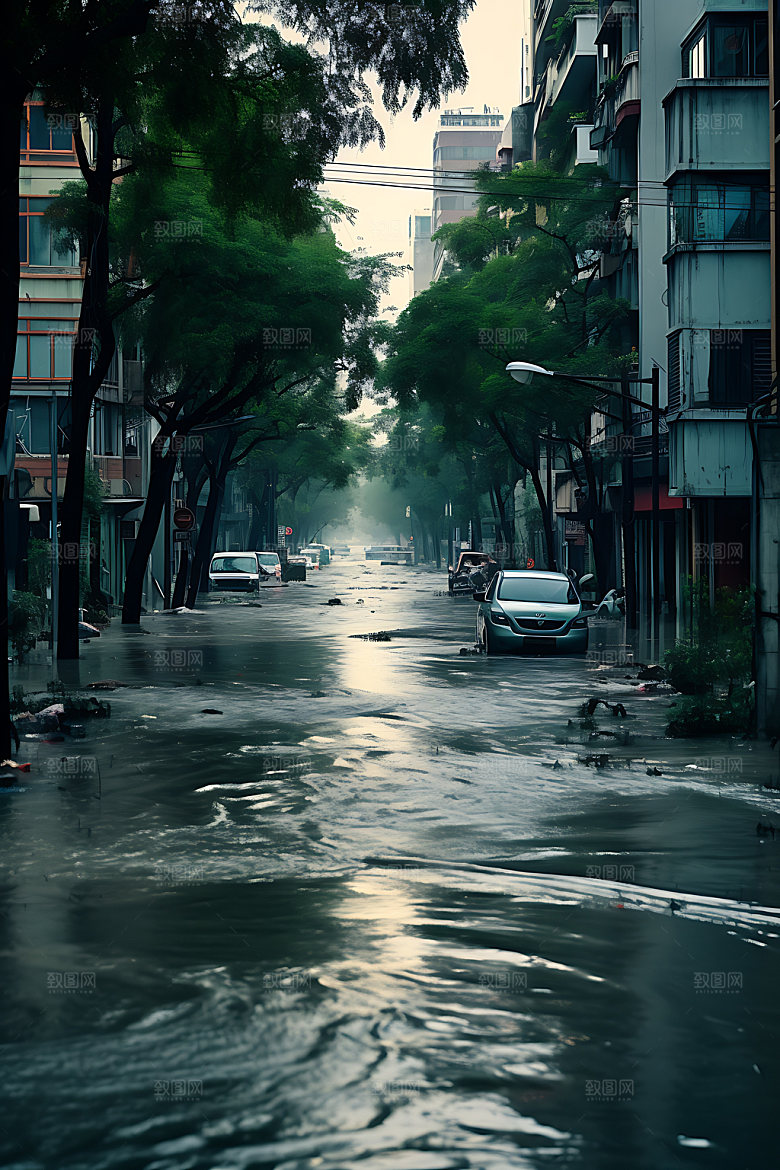 洪涝灾害暴雨淹水摄影图