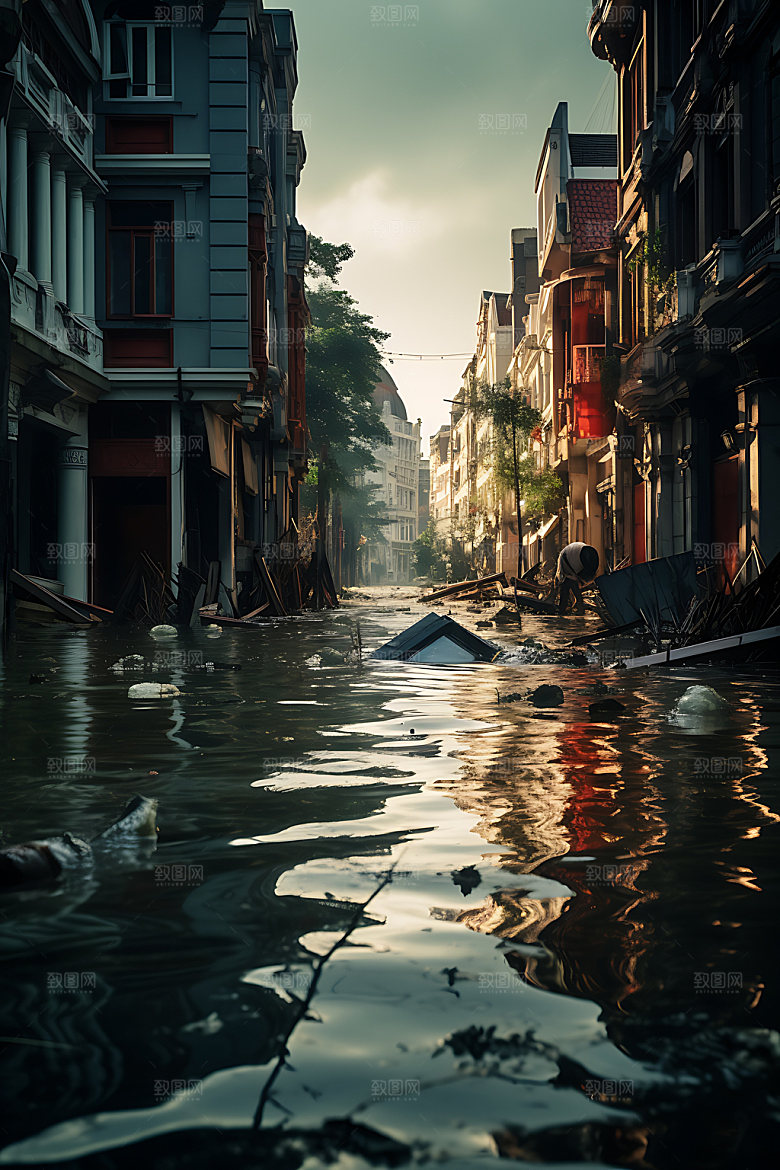 洪涝灾害暴雨淹水摄影图