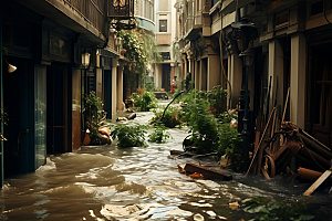 洪涝灾害淹水自然灾害摄影图