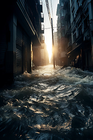 洪涝灾害淹水暴雨摄影图