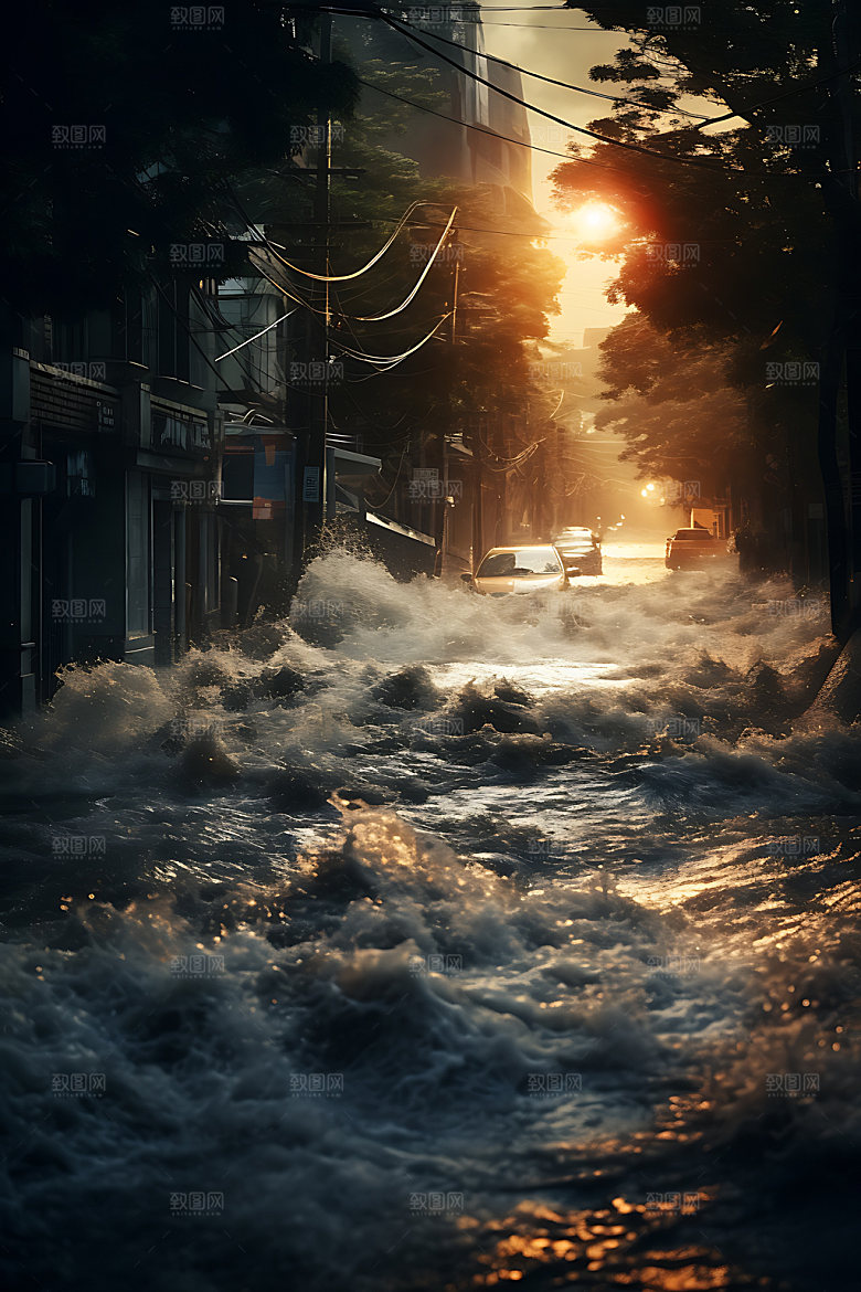 洪涝灾害暴雨自然灾害摄影图