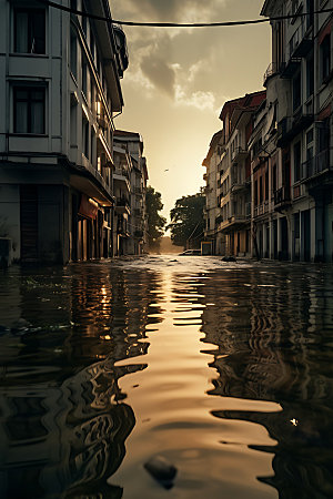 洪涝灾害高清淹水摄影图