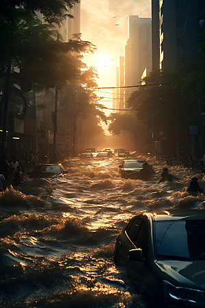 洪涝灾害高清淹水摄影图