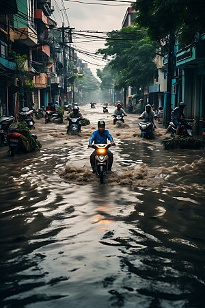 洪涝灾害淹水洪水摄影图