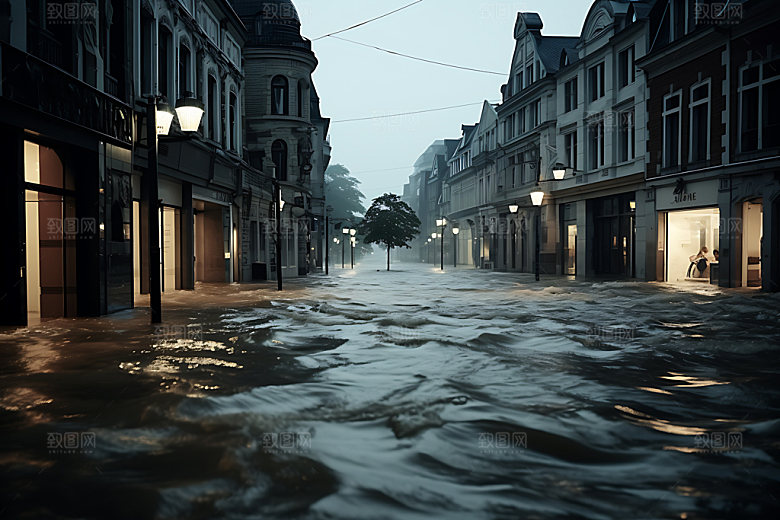 洪涝灾害暴雨淹水摄影图