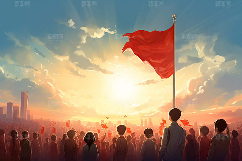 红旗红色团队元素