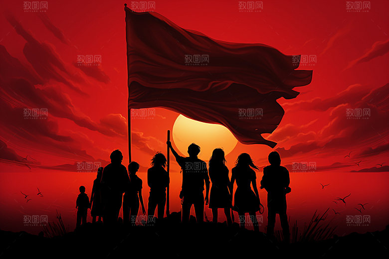 红旗插画红色元素