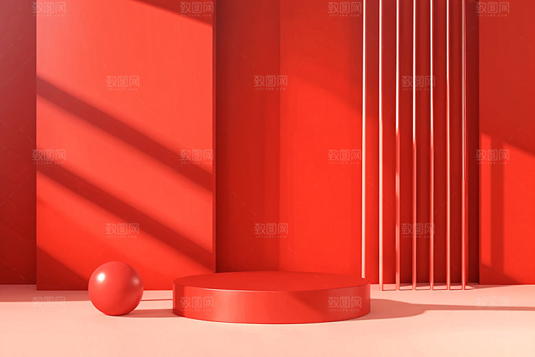 红色展台折扣C4D电商背景