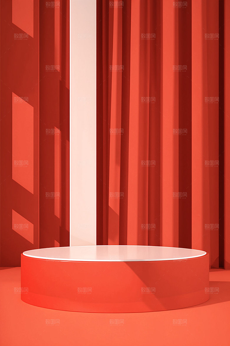 红色展台C4D新年电商背景