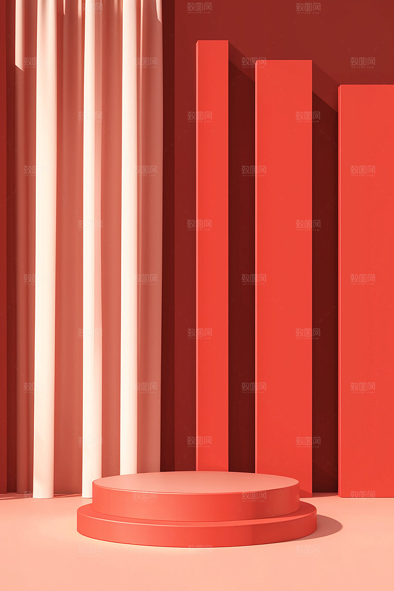 红色展台新年C4D电商背景