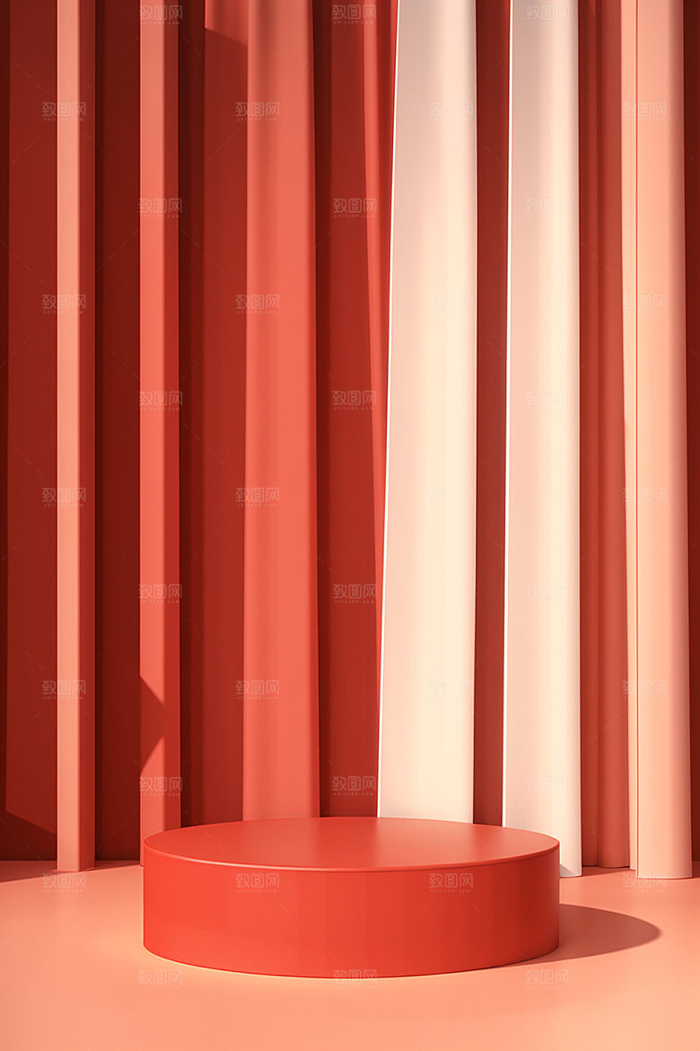 红色展台C4D圣诞电商背景