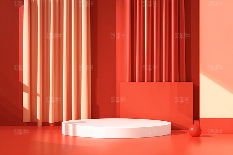 红色展台C4D商品展示电商背景