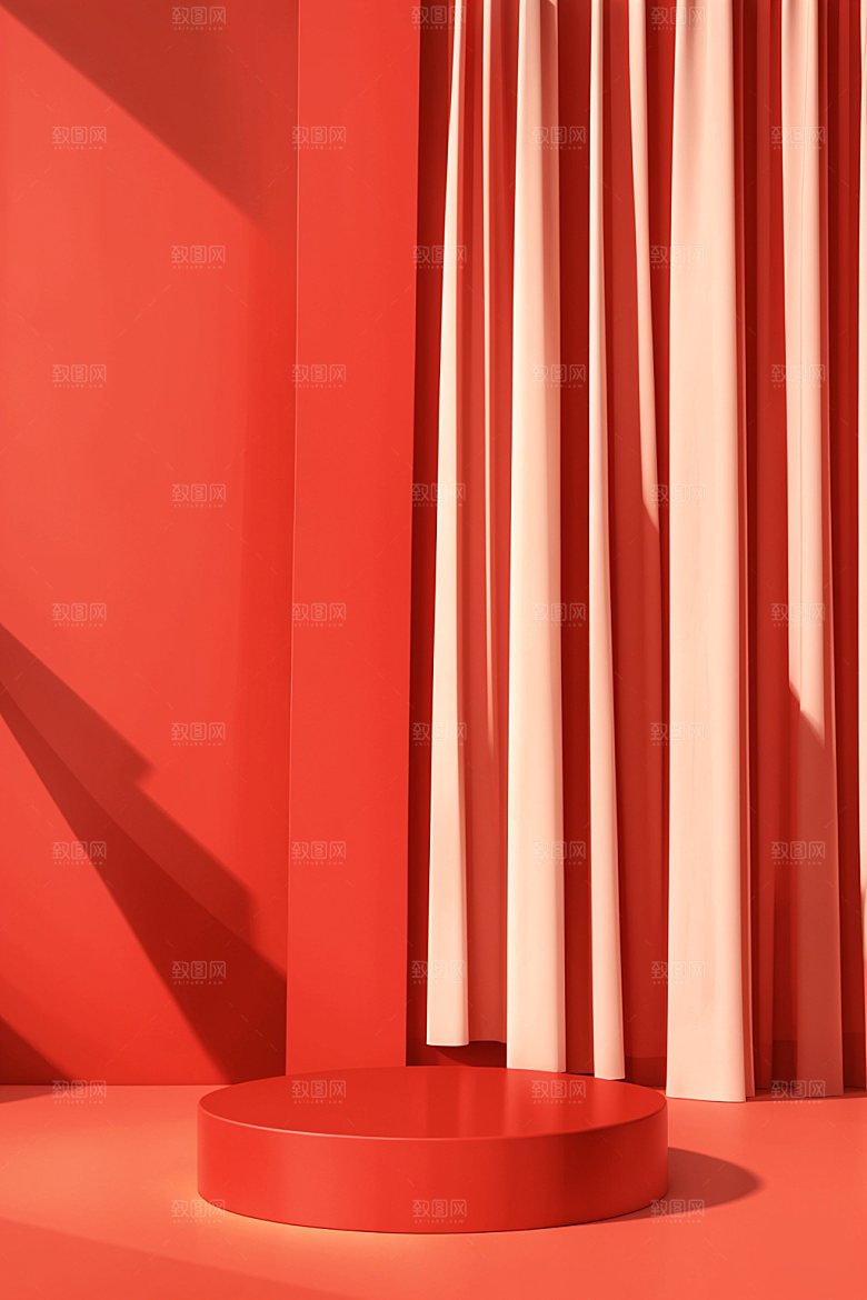 红色展台3D圣诞电商背景