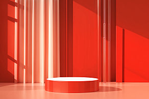 红色展台3D新年电商背景