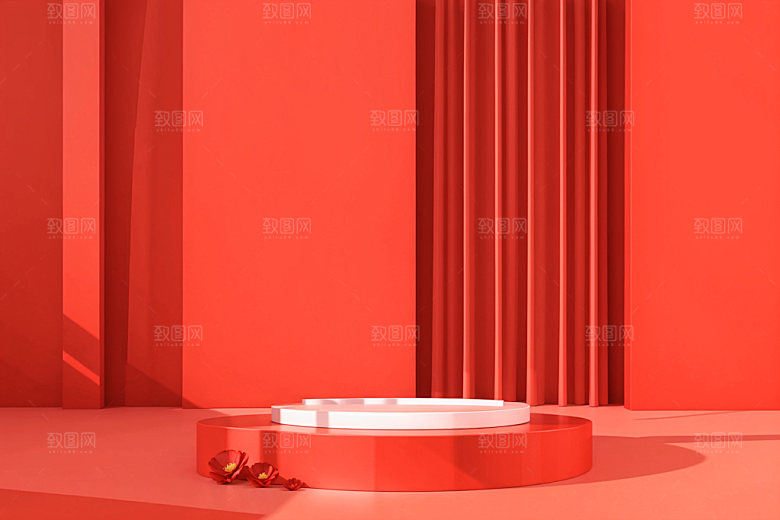 红色展台3D商品展示电商背景