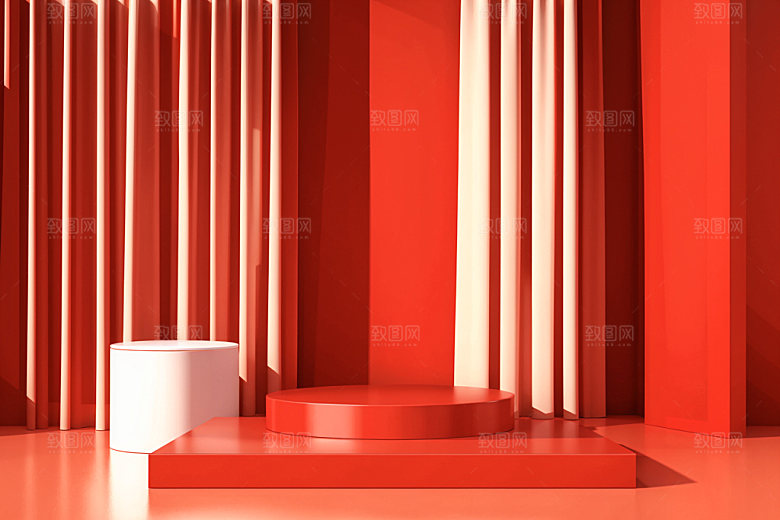 红色展台活动3D电商背景