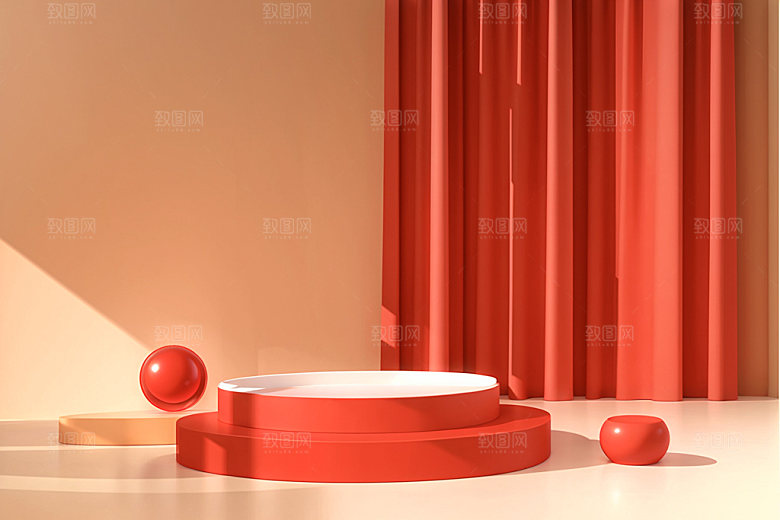 红色展台C4D折扣电商背景