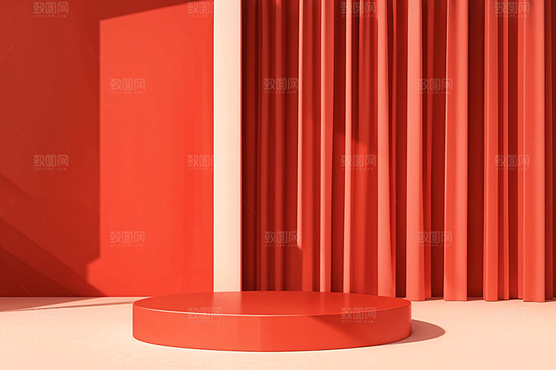 红色展台3D节庆电商背景