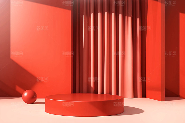 红色展台3D圣诞电商背景