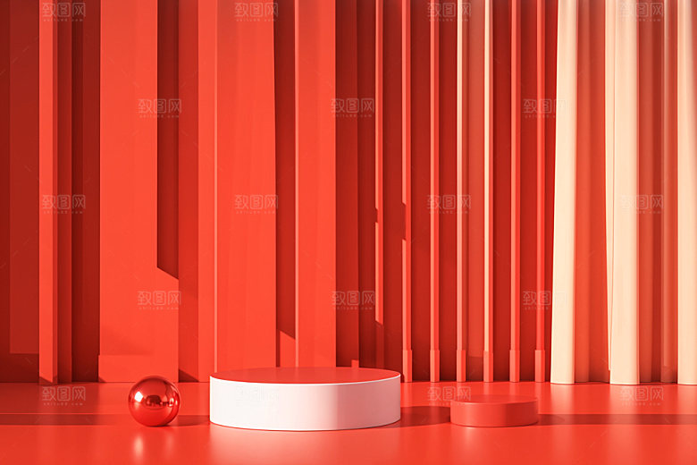 红色展台3D春节电商背景