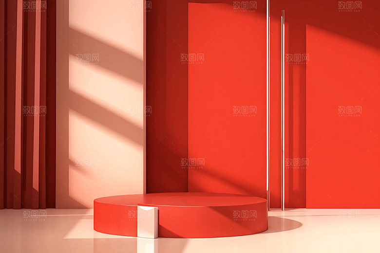红色展台C4D圣诞电商背景