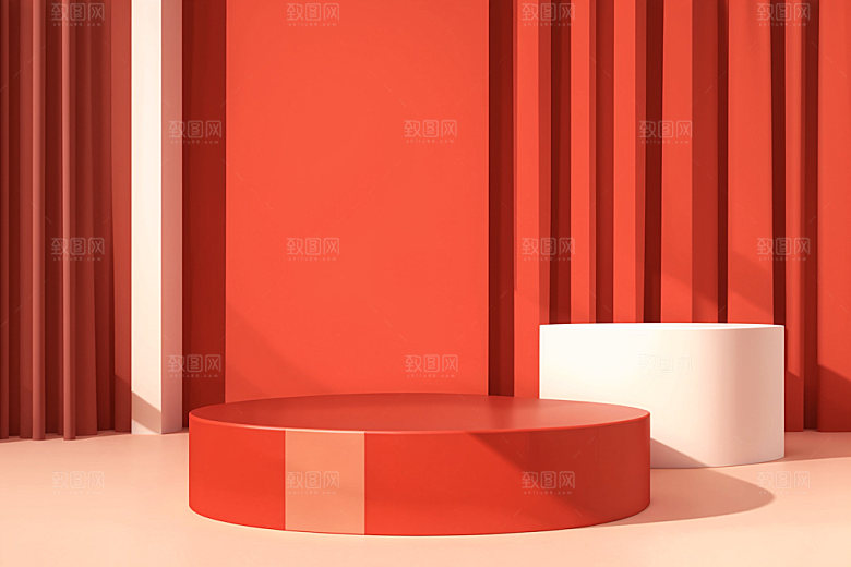 红色展台促销商品展示电商背景