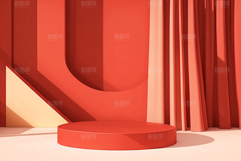 红色展台C4D折扣电商背景