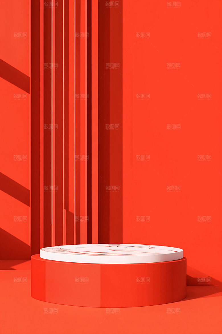 红色展台3D活动电商背景