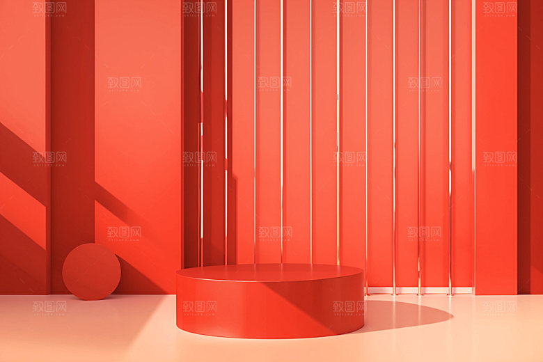 红色展台商品展示立体电商背景