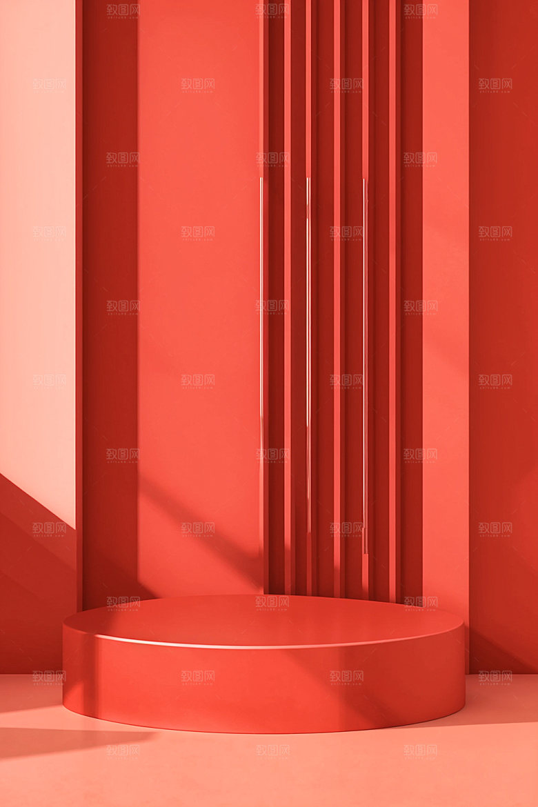 红色展台C4D元旦电商背景