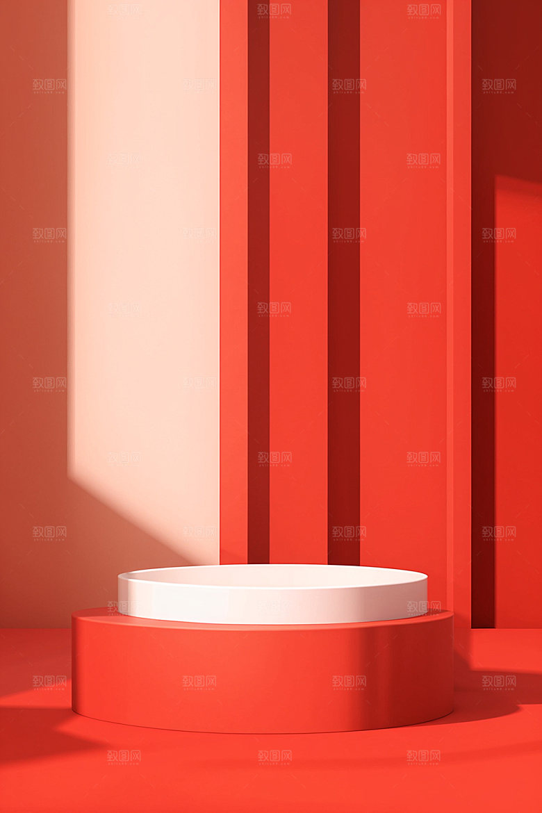 红色展台C4D3D电商背景