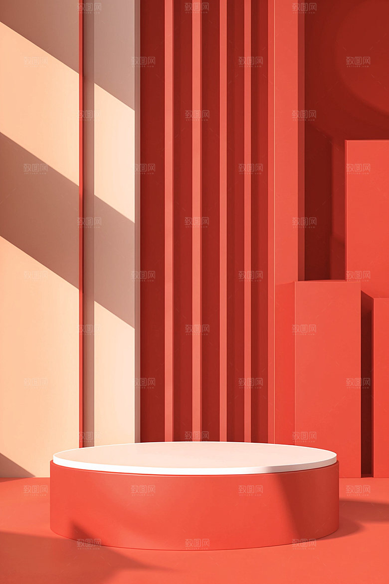 红色展台C4D活动电商背景