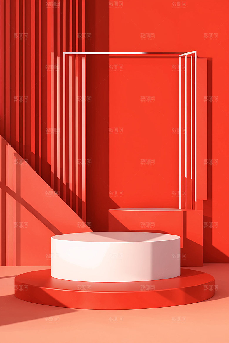 红色展台3D节日电商背景