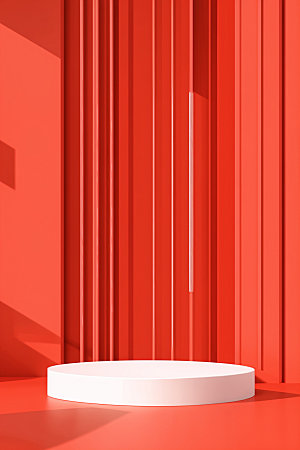 红色展台C4D春节电商背景