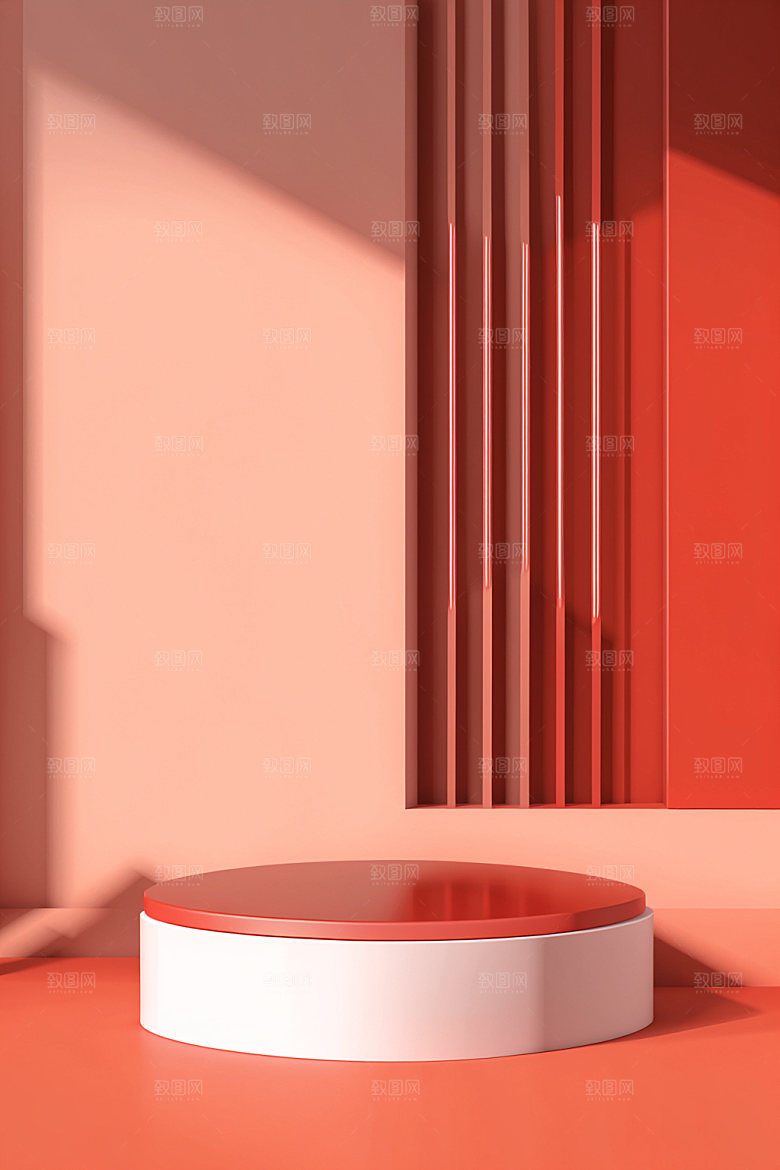红色展台3D折扣电商背景