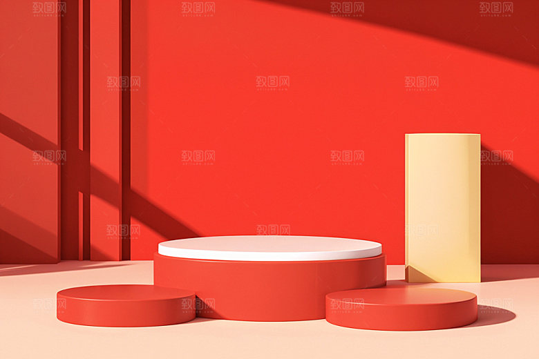 红色展台立体商品展示电商背景