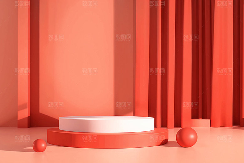 红色展台春节3D电商背景
