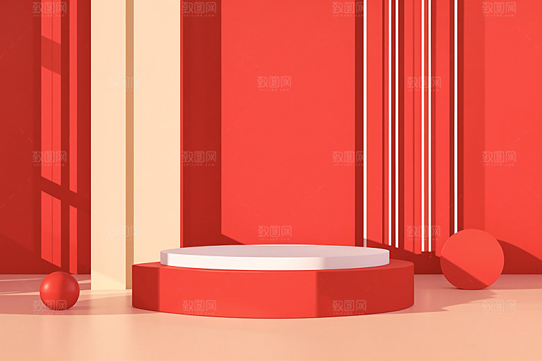 红色展台喜庆商品展示电商背景