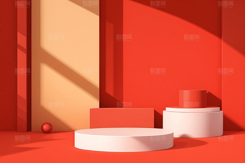 红色展台C4D元旦电商背景