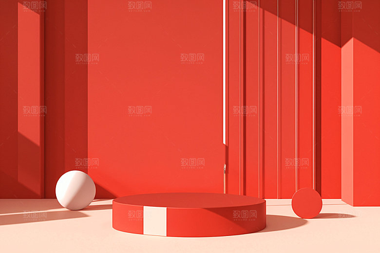 红色展台喜庆3D电商背景