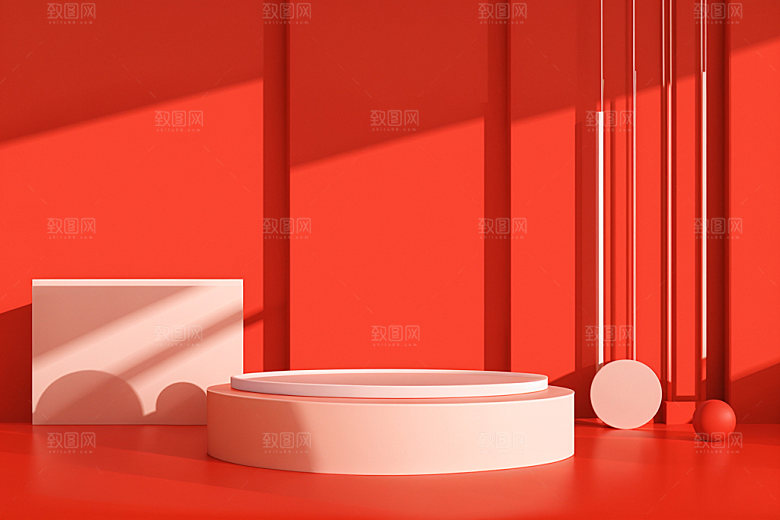 红色展台立体促销电商背景