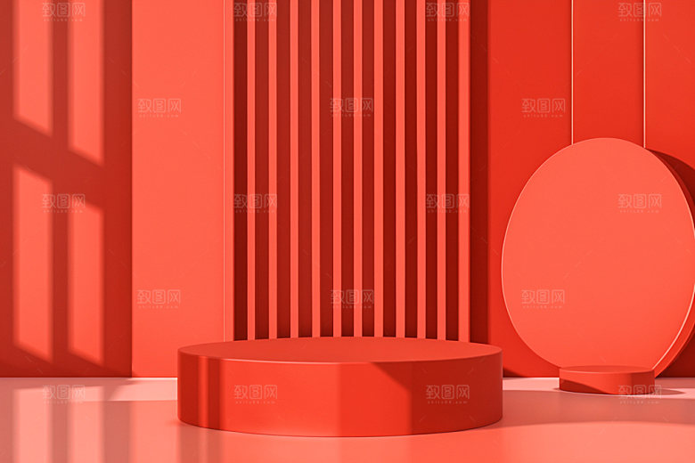 红色展台3D圣诞电商背景
