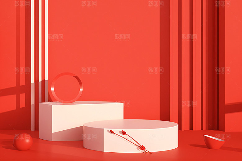 红色展台3D促销电商背景