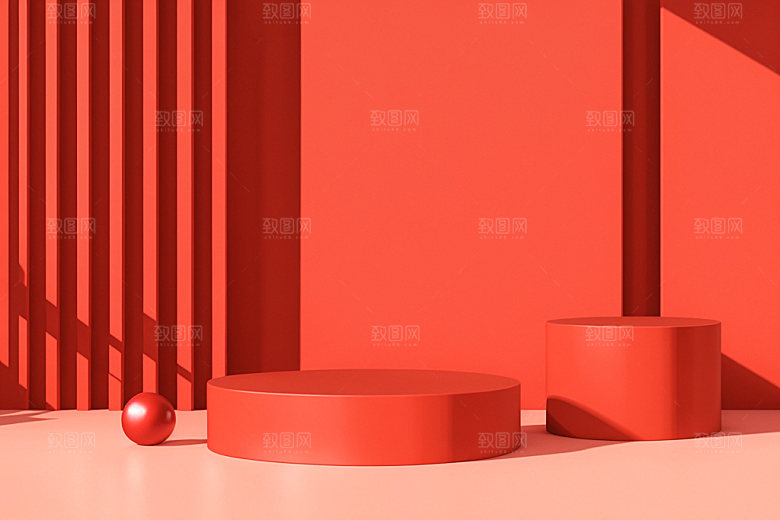 红色展台圣诞C4D电商背景